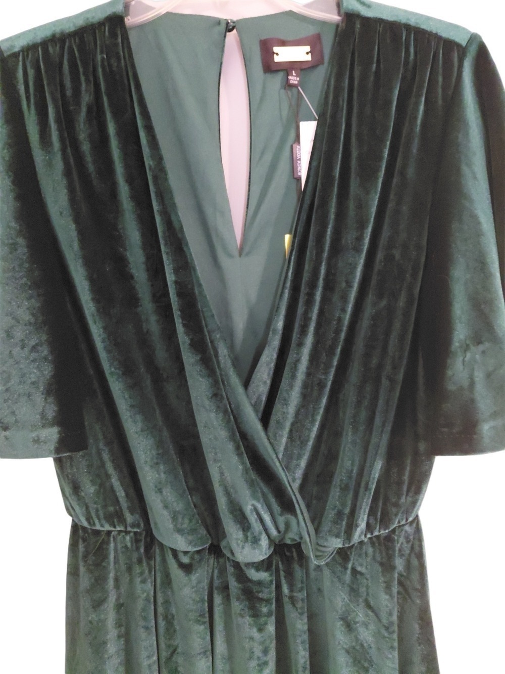Alexia Admor Emerald Green Velvet Dress Size Large NWT Flutter Sleeve Glam Party - Picture 5 of 11